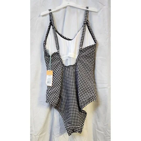 New Kona Sol Women's Black & White Check Round-Neck One-Piece Swimsuit Size S - Picture 4 of 5